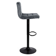 Tabouret réglable Mosva gris avec pieds noirs mats Assise en velours, réglable