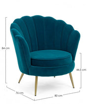 Fauteuil rétro vintage en velours bleu canard cm 80 x 76 x84 h