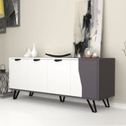 Buffet mobile 4 portes blanc gris 160x45xh.77 cm