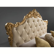 Lit double baroque avec conteneur en éco-cuir SAVOIA Cream Gold 194x209x h 140 cm