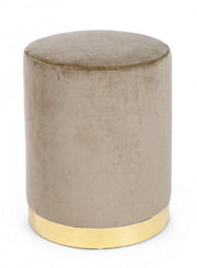 Pouf en velours gris tourterelle LUCILLA diamètre 35x h40 cm