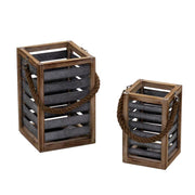 Lanterne en bois marron 1-2 avec poignée en corde carrée cm19x19h28,5