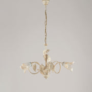 Lustre Fer Ivoire Or Blanc Ambre Verres trois lumières 58x h43 cm