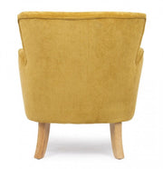 Fauteuil vintage chenille tapissé de velours ocre