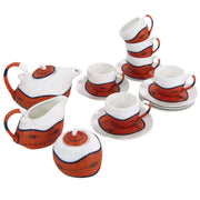 Tasse à régler la théière et le tinger 9 pièces orange et bambou en céramique