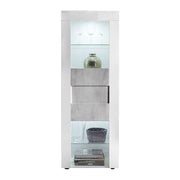 Vitrine moderne blanc brillant 1 porte en gris ciment L.61 P.42 H.167 cm