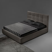 Lit double Napoli en tissu gris tourterelle avec conteneur