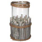 Bougeoir en bois de verre blanchi 1p rond cmø15h19