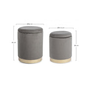 Lot de 2 Poufs en velours avec bac Gris POLINA