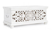 Banc de rangement shabby marqueté blanc 100 x 50 x 45h cm