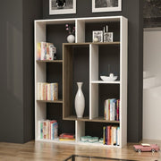 Bibliothèque Liam détail géométrique blanc noyer 100x136h