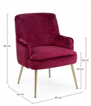 Fauteuil moderne en velours bordeaux Clelia