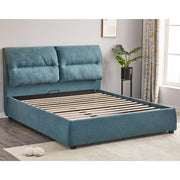 Lit Double avec Rangement Safira en Tissu Bleu L 173 x P 214,5 x H 112 cm