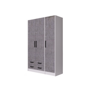 Armoire trois portes avec tiroirs couleur Ciment structure Blanc H210x136x52cm