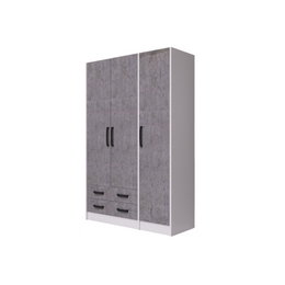 Armoire trois portes avec tiroirs couleur Ciment structure Blanc H210x136x52cm