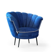 Fauteuil coquille Orel en velours bleu marine avec bordure grise