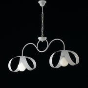 Lustre suspension moderne en fer blanc deux lumières 82x h35 cm