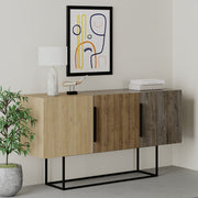 Buffet Tontini 3 portes couleur chêne noyer et café foncé 150 cm