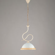 Lustre Fer Ivoire Or une lumière Blanc et Verre Ambré 30x h48 cm