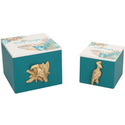 Boîte en bois rectangulaire 1-2 feuilles vertes 12x13h10.5 cm