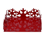 Porte-serviettes carré rouge flocon de neige en métal 16,5x16,5h5 cm
