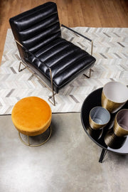 CLARISSA Pouf velours ocre jaune diamètre 35x h40 cm