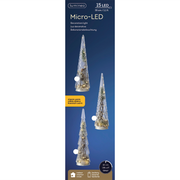 Mini sapins en verre transparent H35 cm avec 15 leds assorties