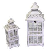 Lanterne carrée 1-2 bois métal blanchi 24x24h60,5 cm