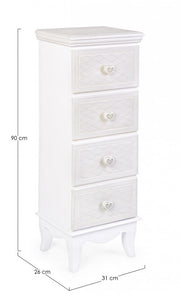 Commode de chambre en MDF avec quatre tiroirs Blanc CHARLENE 31x26x h90 cm