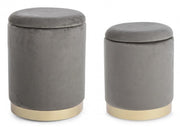 Lot de 2 Poufs en velours avec bac Gris POLINA