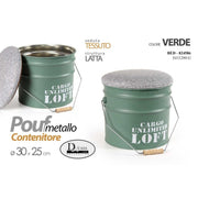 Pouf Industrial Container Green Tin 30 x 25 H 25 H