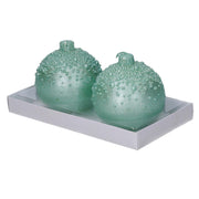Lot de 2 bougies à la paraffine sphère turquoise avec bulles cm ø7,5h7,5