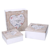 Boîte en bois 1-3 coeur beige carré cm18x18h9
