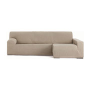 Housse de canapé élastique Troya péninsule droite beige accoudoir long 250/310