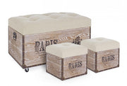Ensemble 3 poufs en MDF Beige TAVEL PARIS