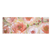 Tableau peint fleurs vert rose cm50x150x3