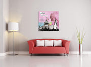 Tableau sur verre 70x70 cm avec toile multicolore