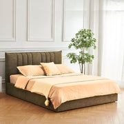 Lit Double Saturne en Tissu Marron avec Tête de Lit à Coutures Verticales 160x190 cm