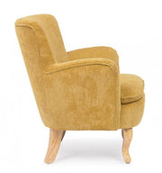 Fauteuil vintage chenille tapissé de velours ocre