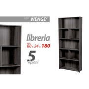 Bibliothèque d'étagère en bois gris 5 étagères CM 80 x 24 x 180 h