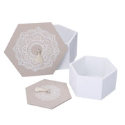 Boîte en bois 1-2 mandala blanc hexagone 19,5x19,5h10,5 cm