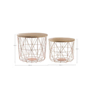 Ensemble de 2 tables basses avec récipient et tressage en cuivre