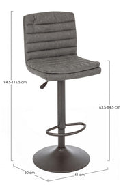 Tabouret de bar gris foncé Connor en éco-cuir vintage