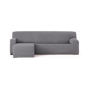 Housse de canapé élastique Troya péninsule gauche gris accoudoir court 250/310
