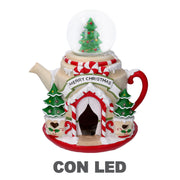 Théière en résine led avec boule en verre rouge cm25x22x28