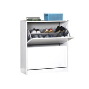 Meuble à chaussures avec 2 portes battantes blanches brillantes 73x26xh.84 cm