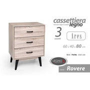 3 Points de tiroir coffre de tiroirs avec des pieds surélevés 60 x 40 x 80 h cm