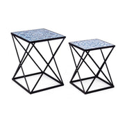 Set de 2 tables basses NEAPOLIS en acier avec plateau en mdf décoré d'impression 55h 47h cm
