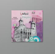 Tableau sur verre 70x70 cm avec toile multicolore