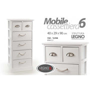 Poitrine de tiroirs en bois blanc avec 6 tiroirs 40 x 29 x 90 h cm